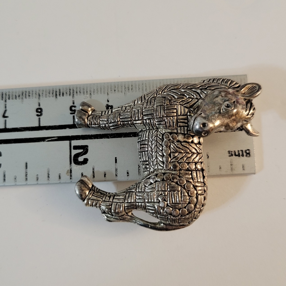 Vintage Miniature Horse Patchwork Brooch Silvertone - Picture 4 of 5